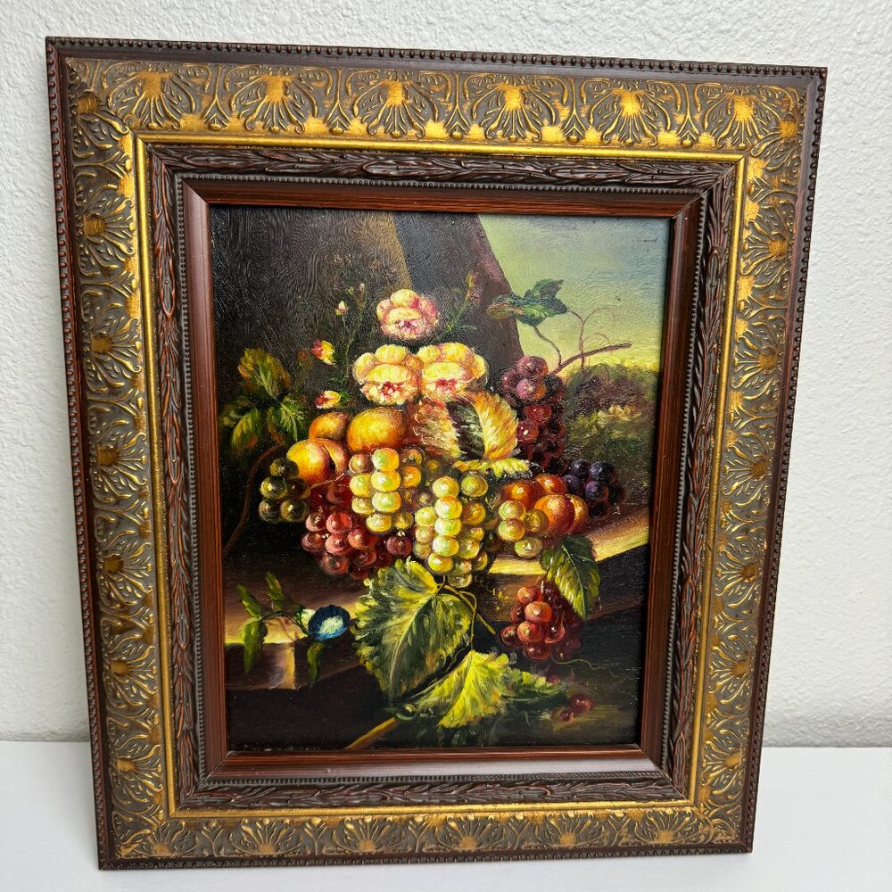 Original Oil Painting  "Grape. Flowers" Heavy Wooden Frame
